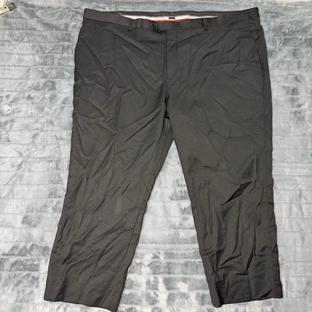 Linea Uomo Dress Pants Mens 49W Black 100% Wool Flat Front Regular Fit Trousers